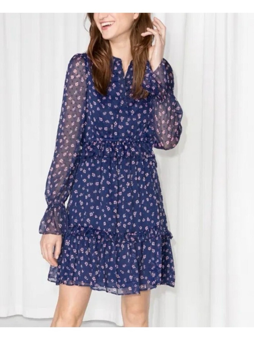 & Other Stories Navy Long sleeve Ruffle Dress 2